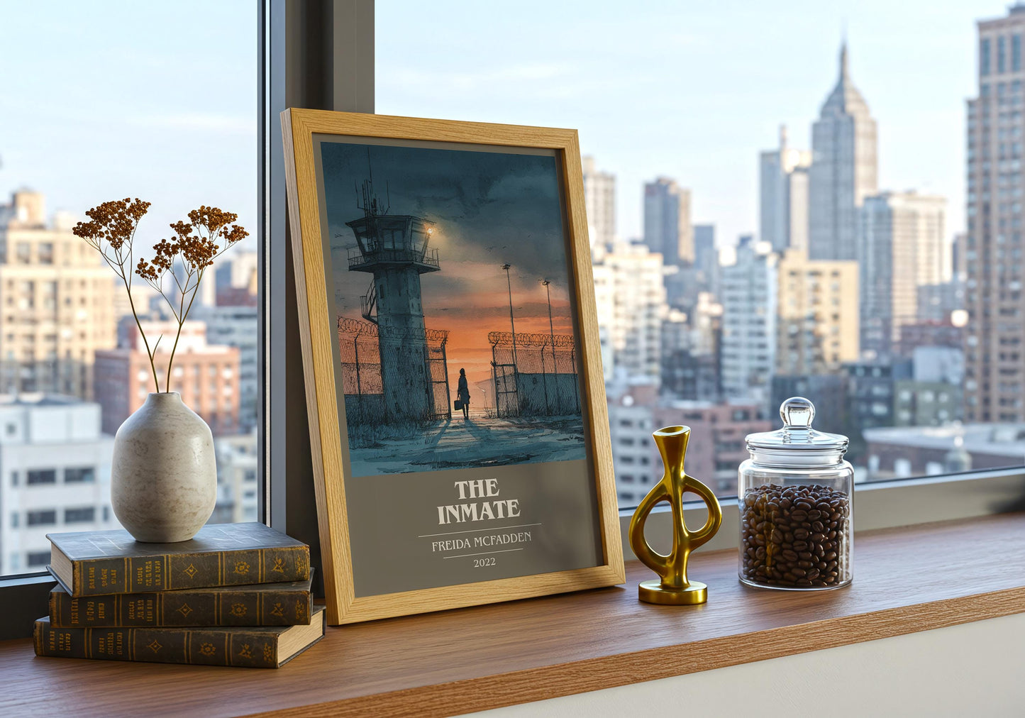 The Inmate book cover print framed by window – literary home decor