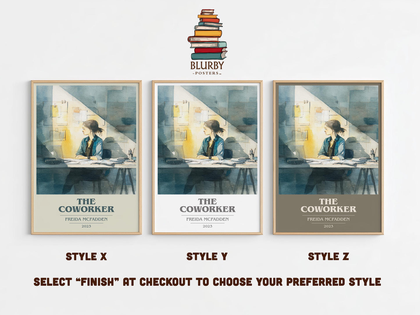 The Coworker book cover poster colour and style options – Freida McFadden book art