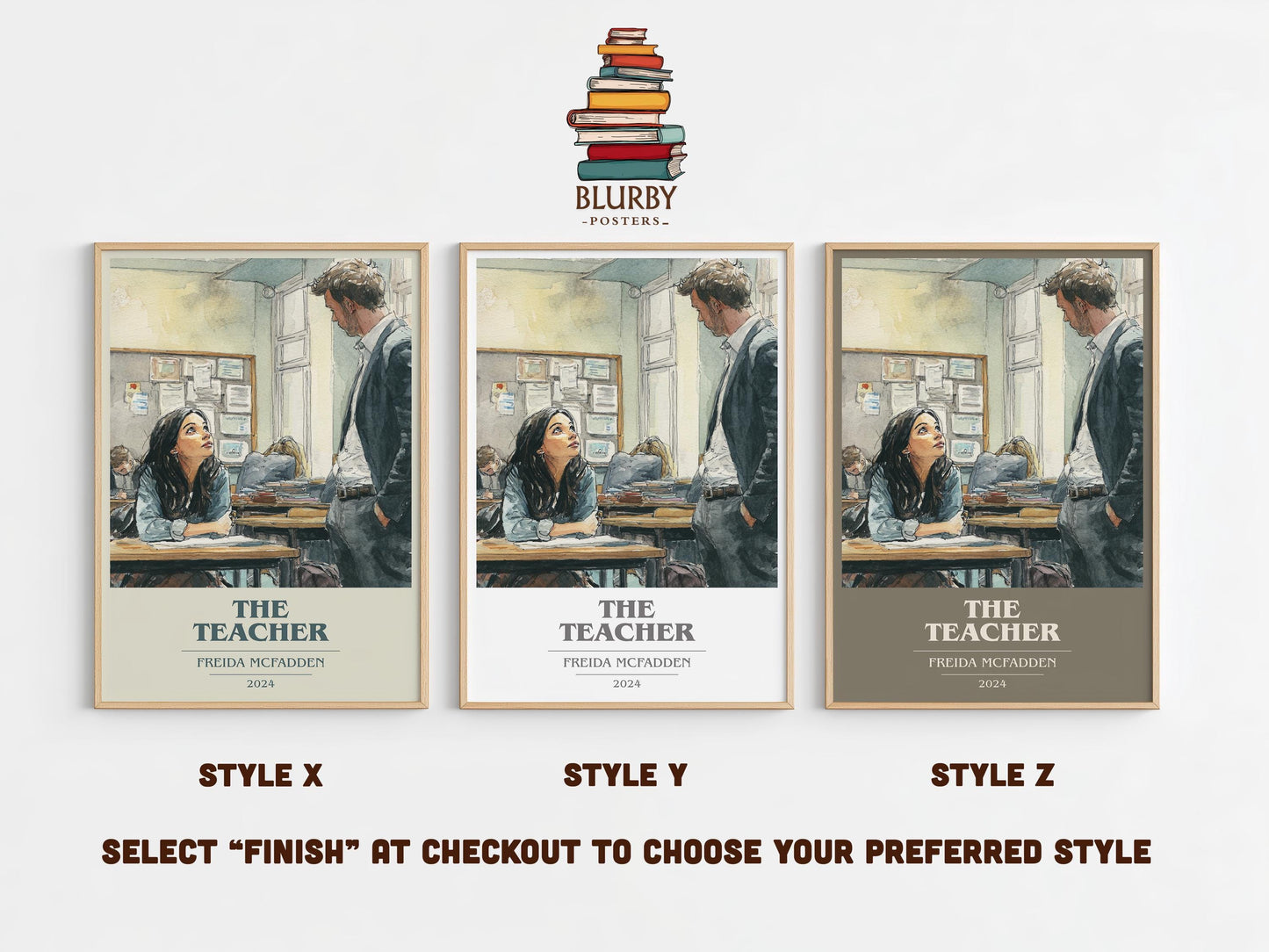 The Teacher book cover poster colour and style options – Freida McFadden book art