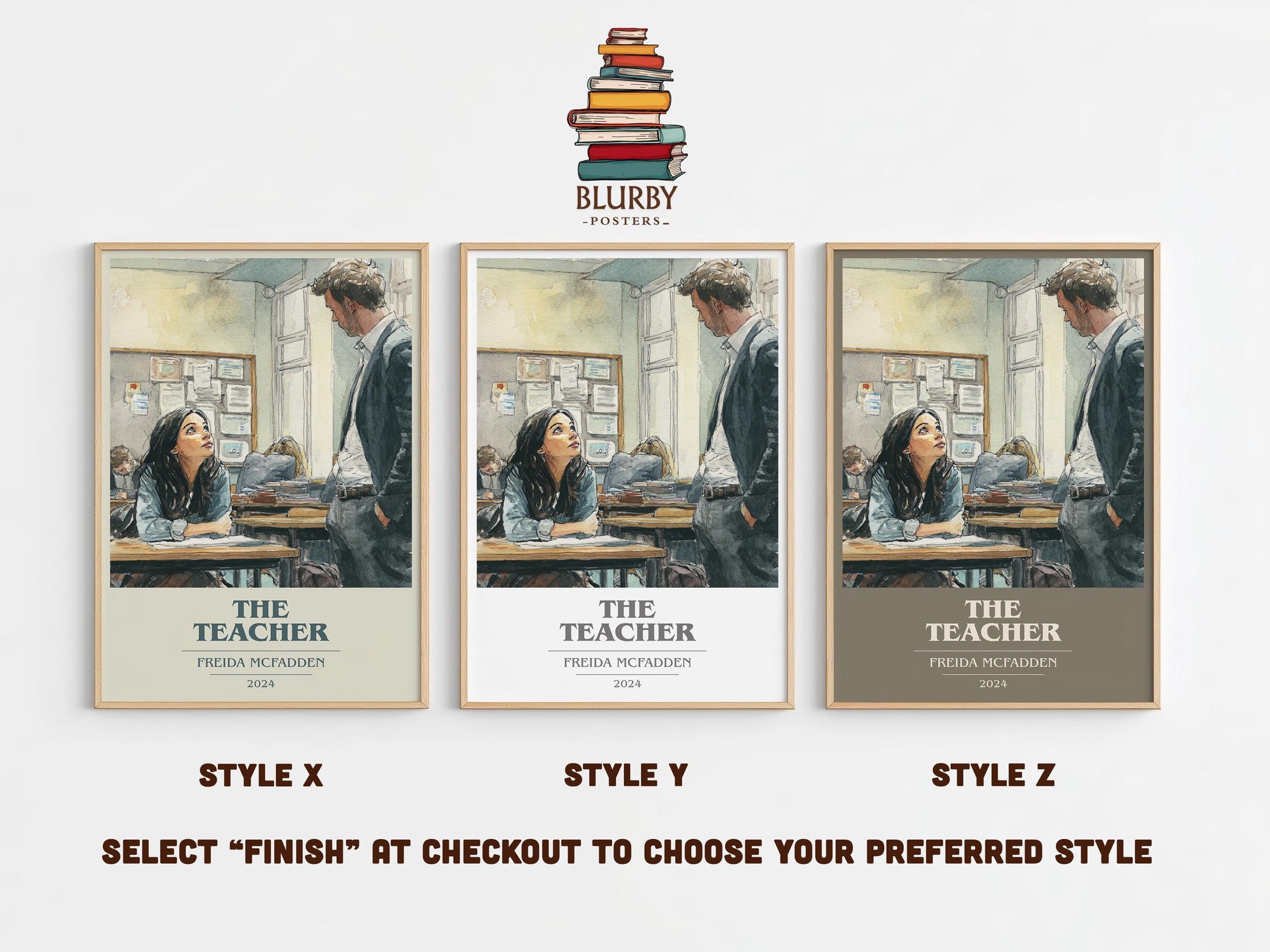 The Teacher book cover poster colour and style options – Freida McFadden book art