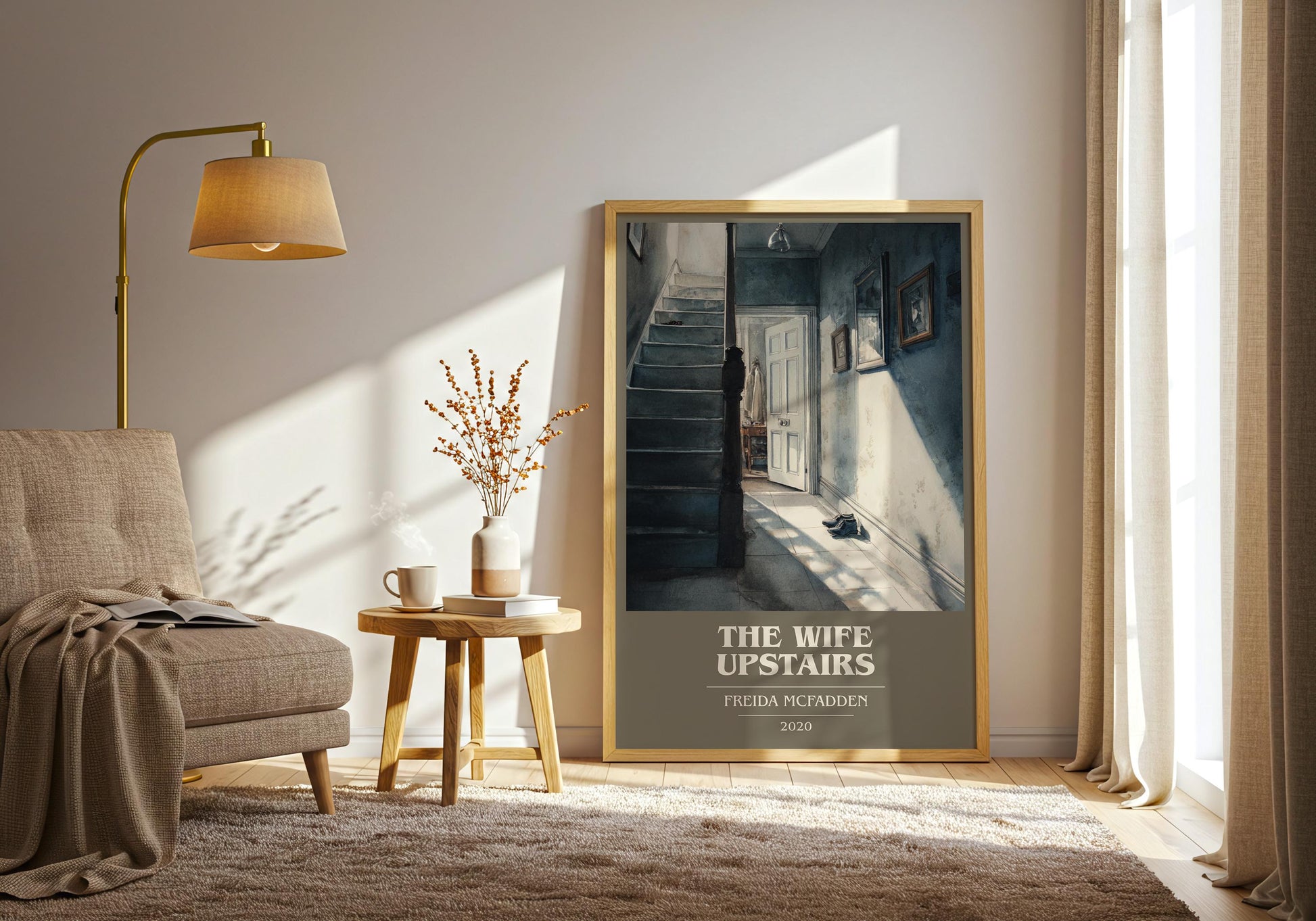 The Wife Upstairs book cover print on bookshelf – Freida Mcfadden fan gift