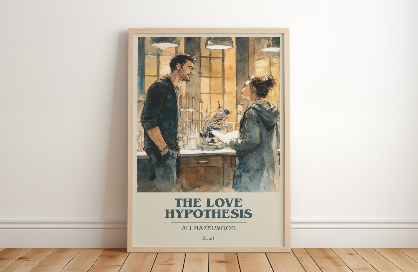 The Love Hypothesis book cover print in frame leaning in hallway – thriller wall art