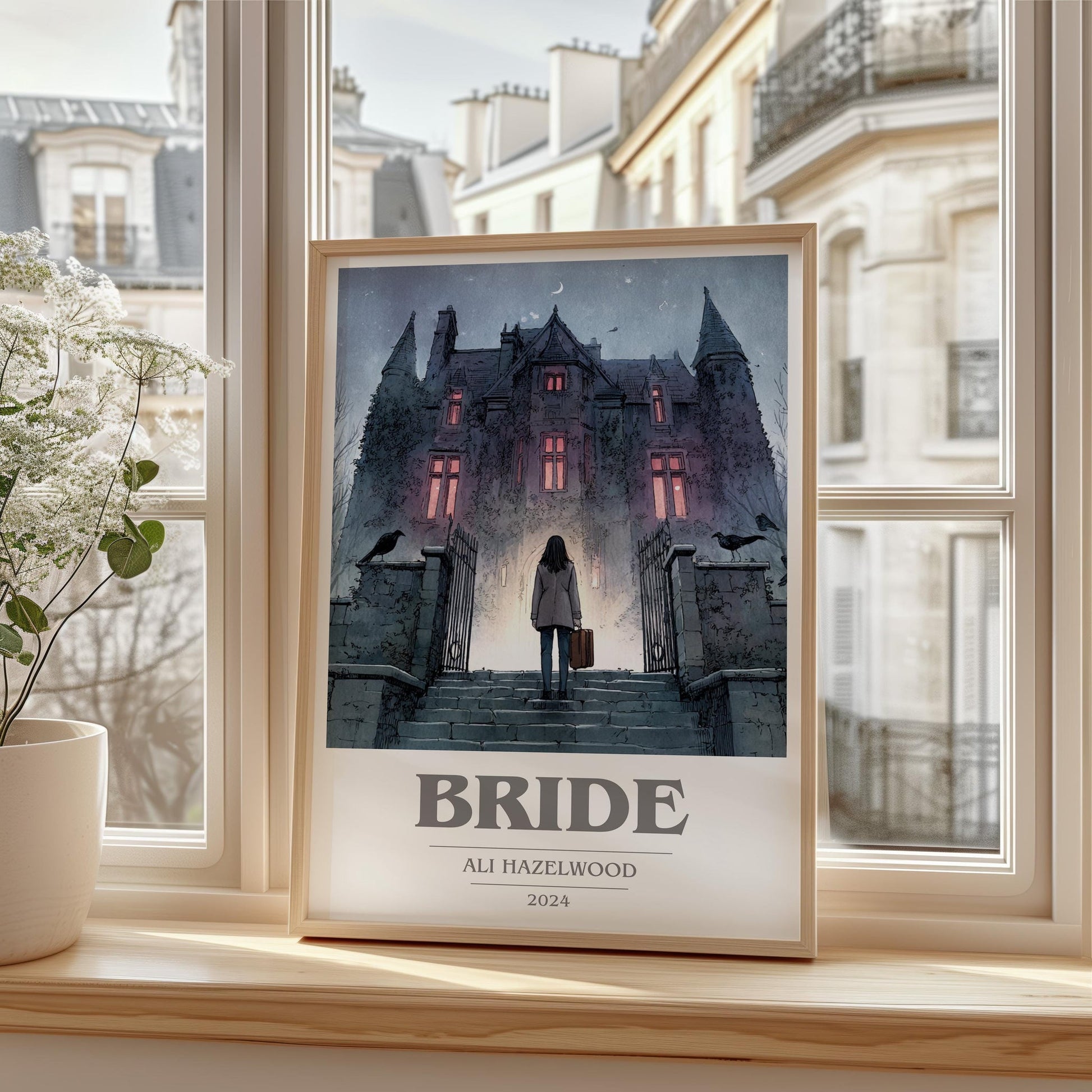 Bride book cover print framed by window – literary home decor