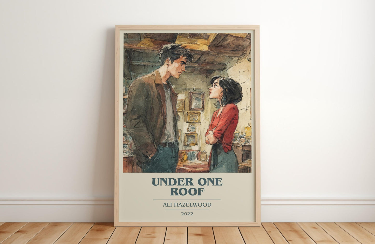 Under One Roof book cover print in frame leaning in hallway – romance wall art