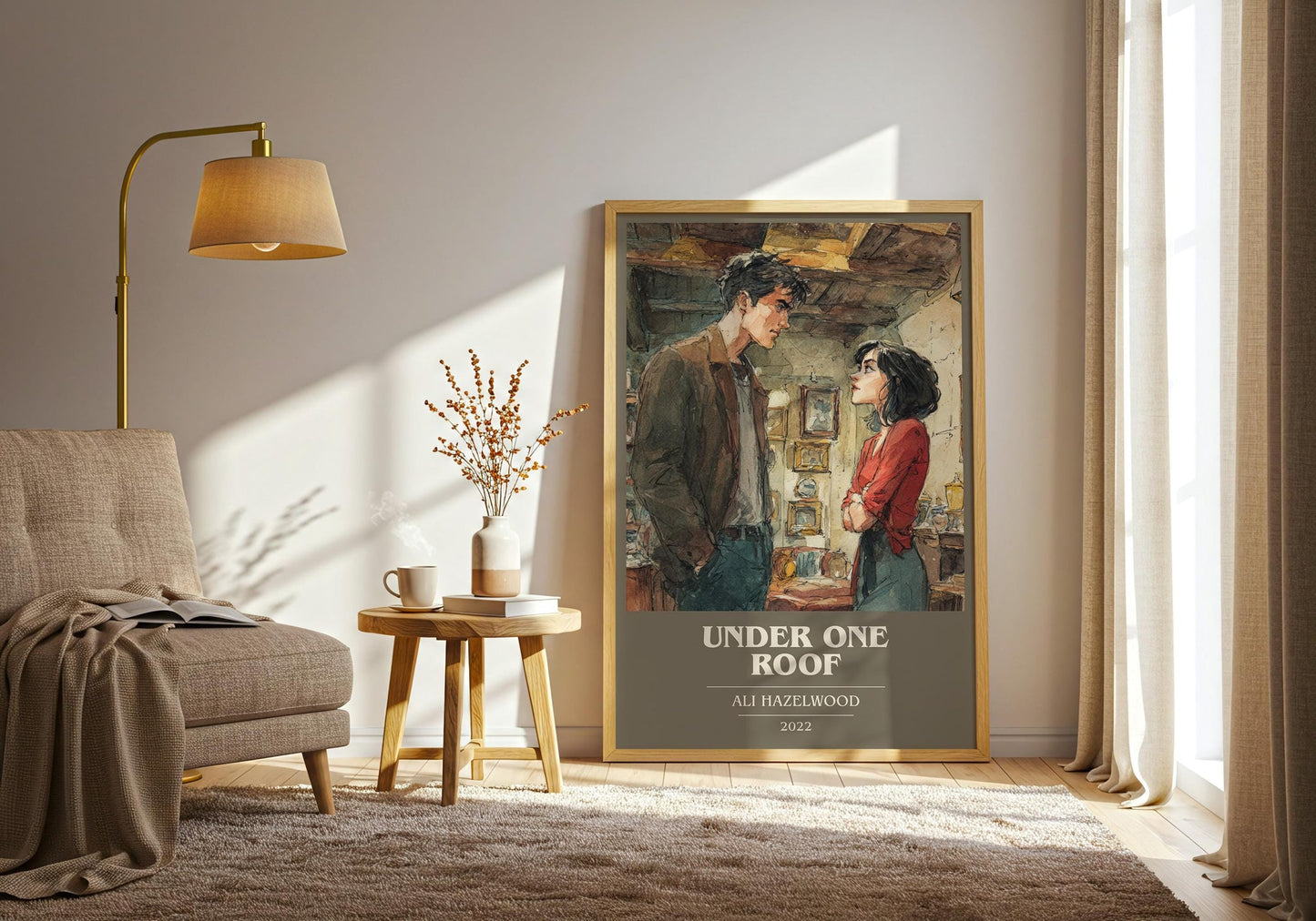 Under One Roof book cover print on bookshelf – Ali Hazelwood fan gift