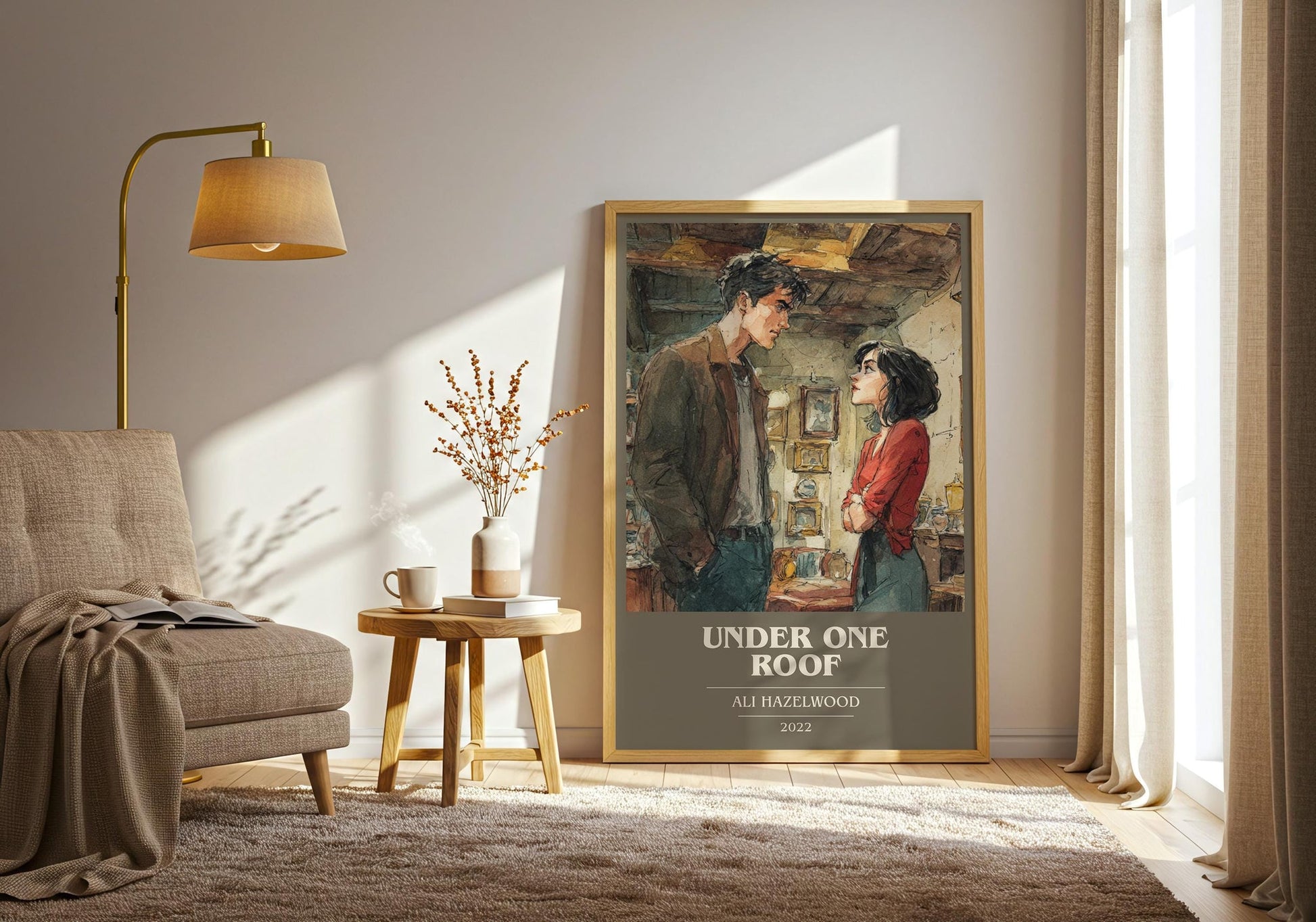 Under One Roof book cover print on bookshelf – Ali Hazelwood fan gift