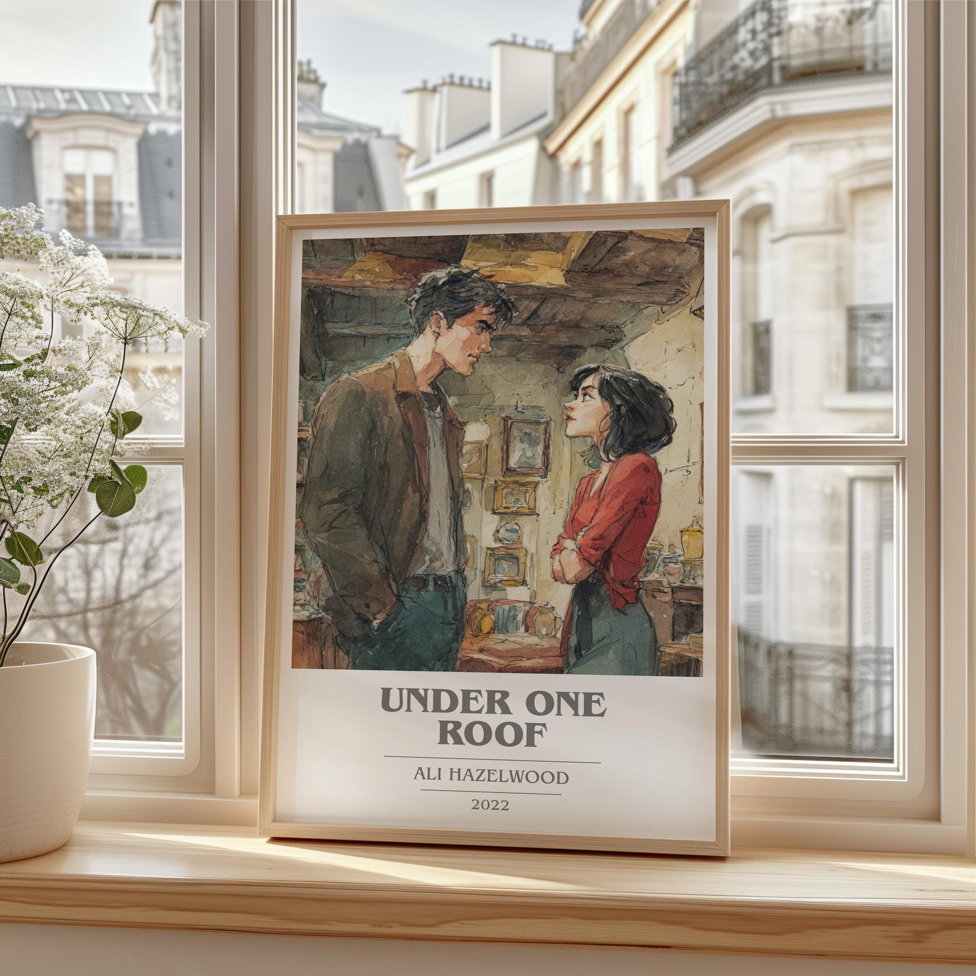 Under One Roof book cover print framed by window – literary home decor