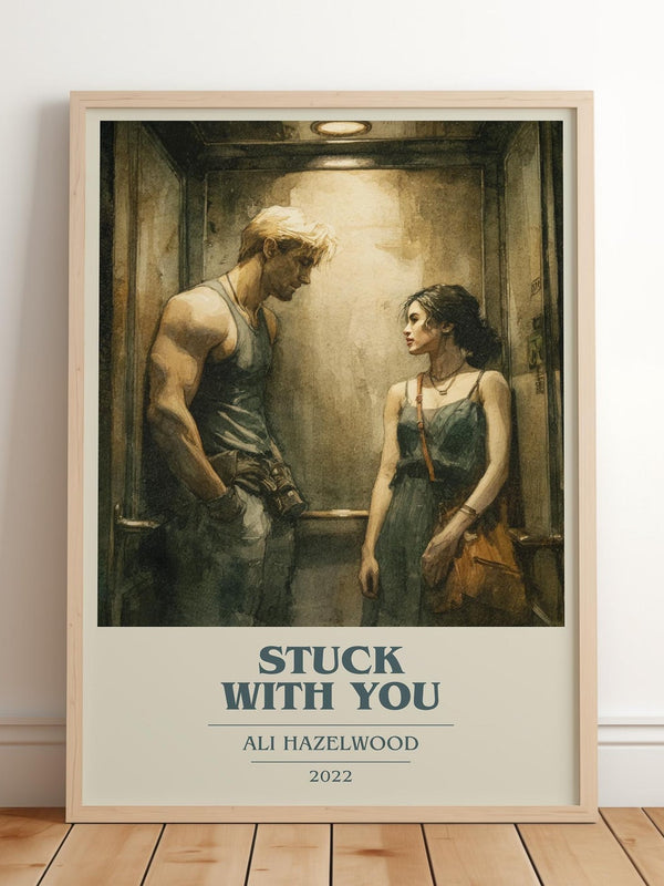 Stuck with You book cover print in frame leaning in hallway – romance wall art