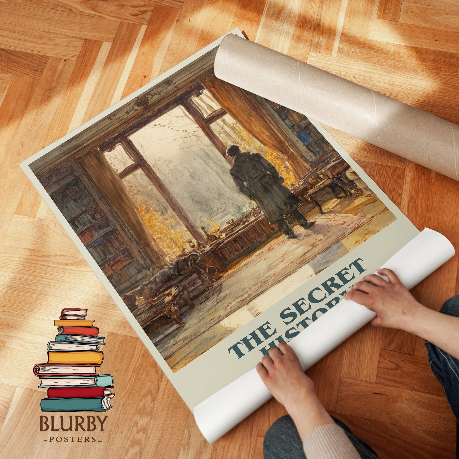 The Secret History book poster packaging – museum-quality print rolled in protective tube