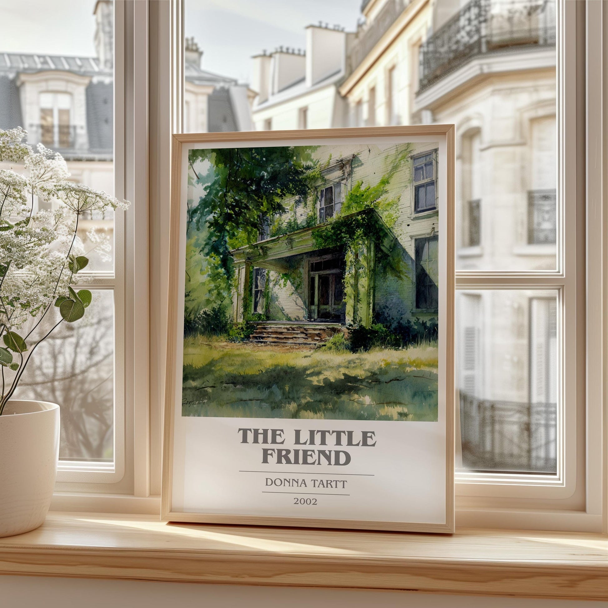 The Little Friend book cover print framed by window – literary home decor
