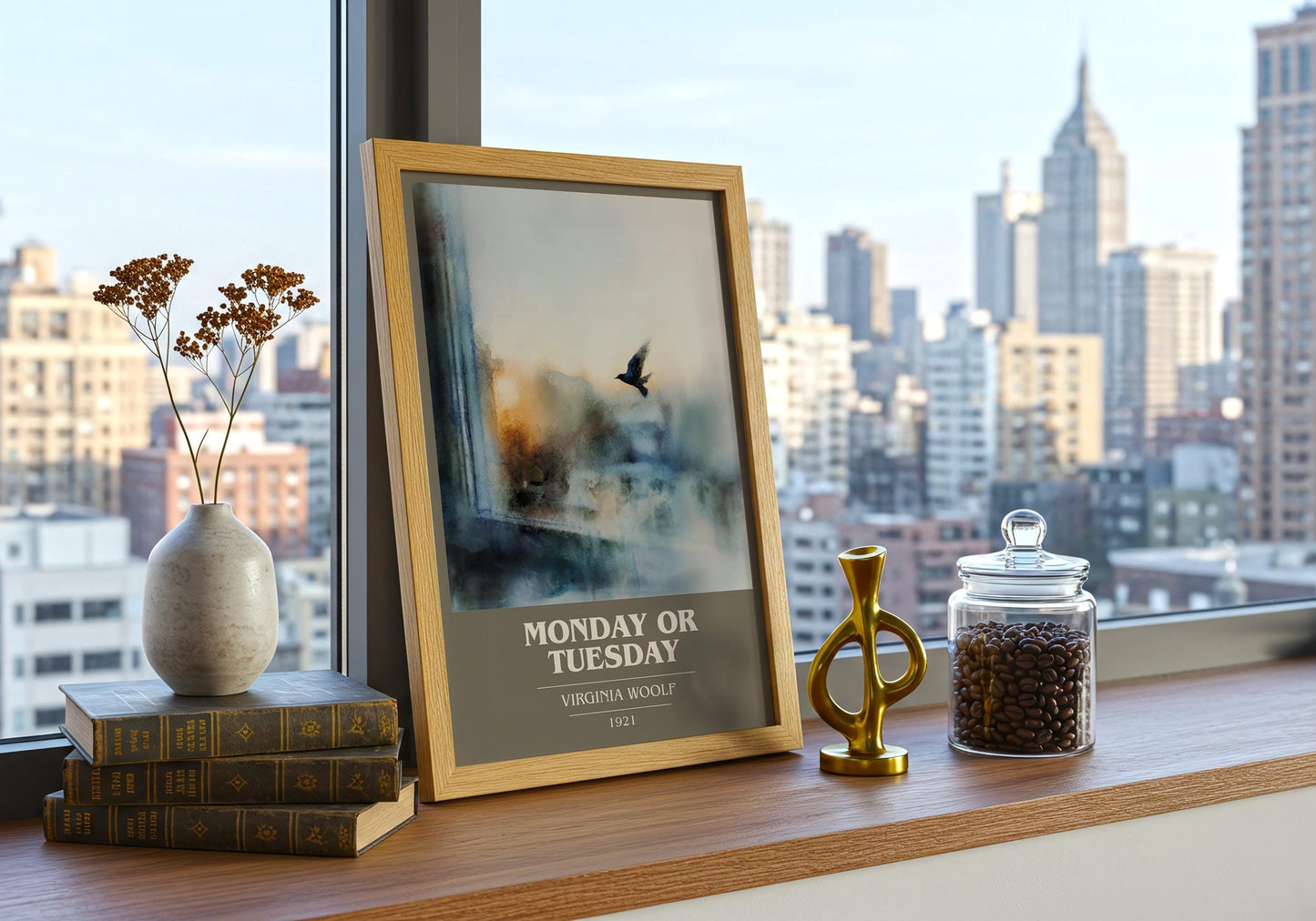 Monday Or Tuesday book cover print framed by window – literary home decor