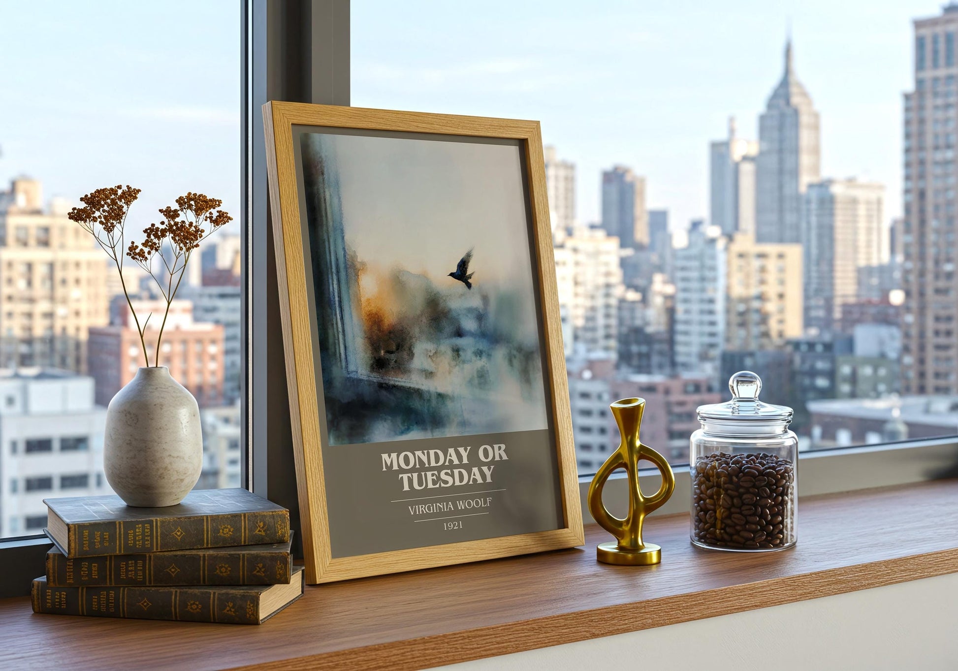 Monday Or Tuesday book cover print framed by window – literary home decor