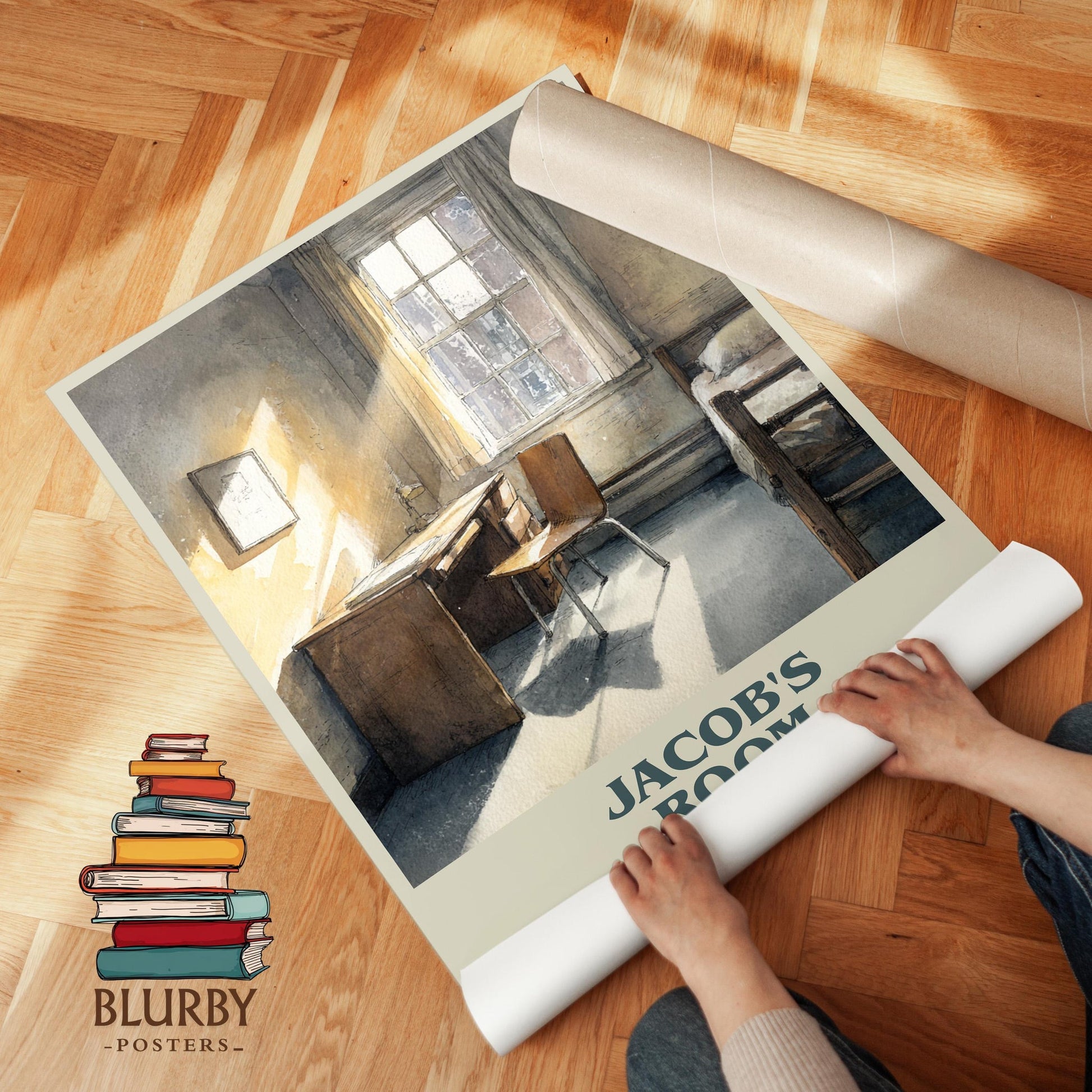 Jacob's Room book poster packaging – museum-quality print rolled in protective tube