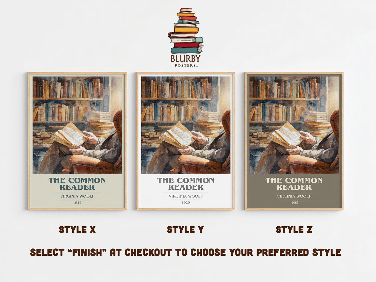 The Common Reader book cover print in frame leaning in hallway – non fiction wall art