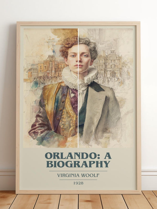 Orlando: A Biography book cover print in frame leaning in hallway – classic literature wall art