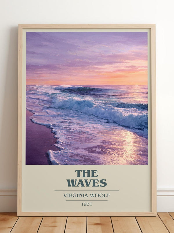 The Waves book cover print in frame leaning in hallway – non fiction wall art