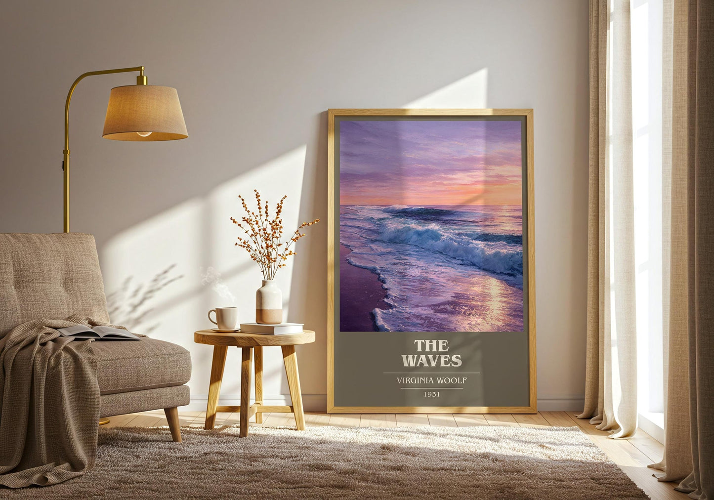 The Waves book cover print on bookshelf – Virginia Woolf fan gift