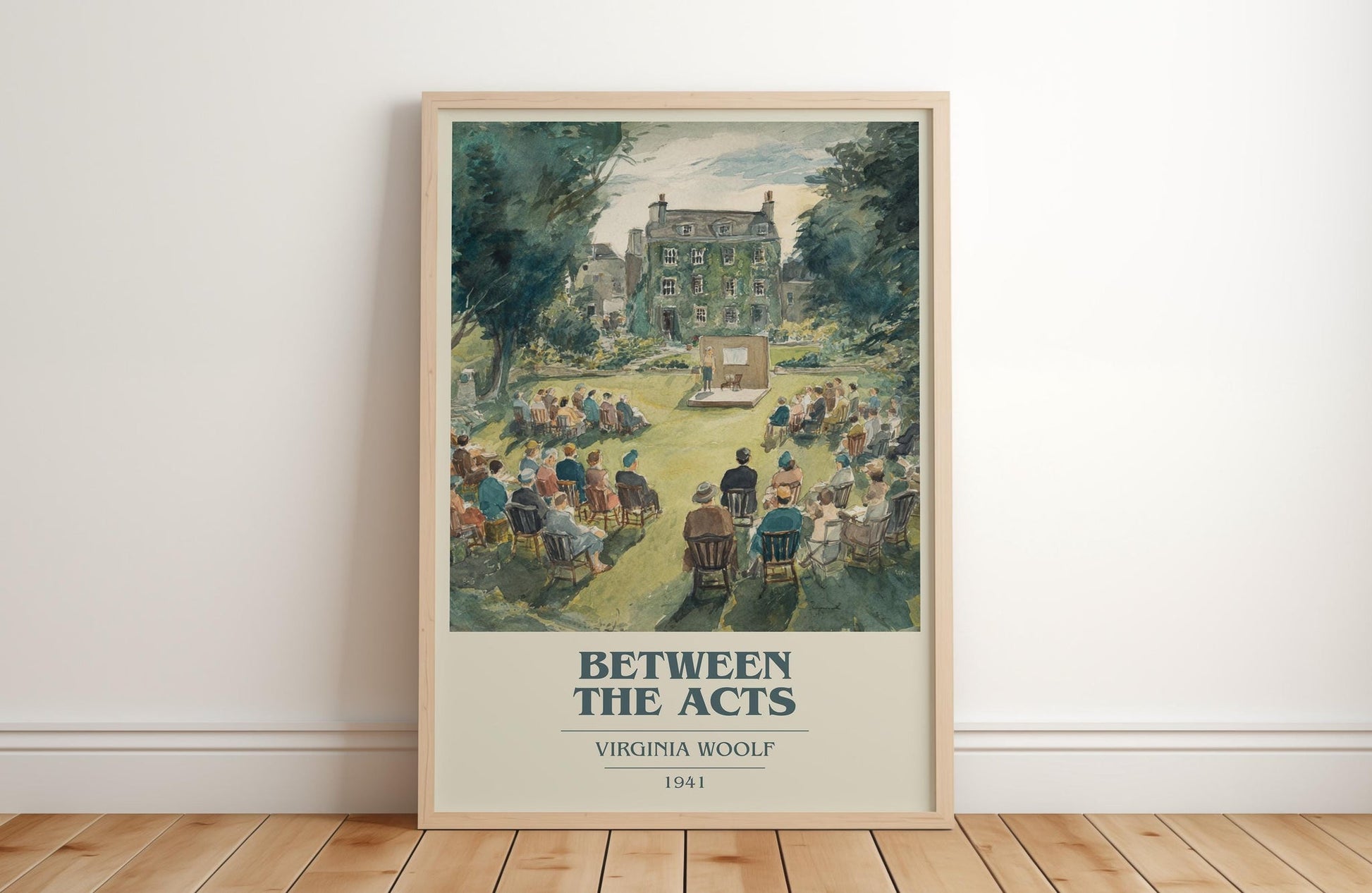 Between the Acts book cover print in frame leaning in hallway – non fiction wall art