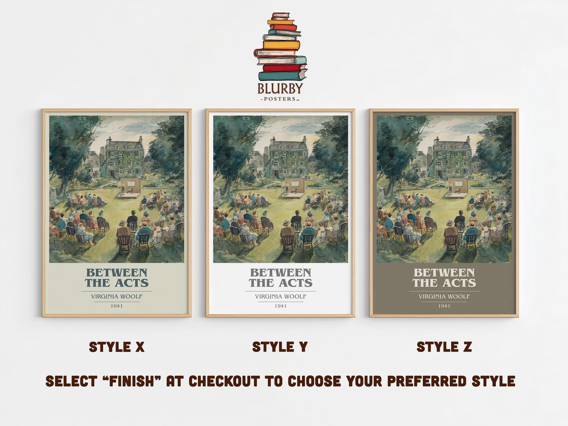Between the Acts book cover poster colour and style options – Virginia Woolf book art