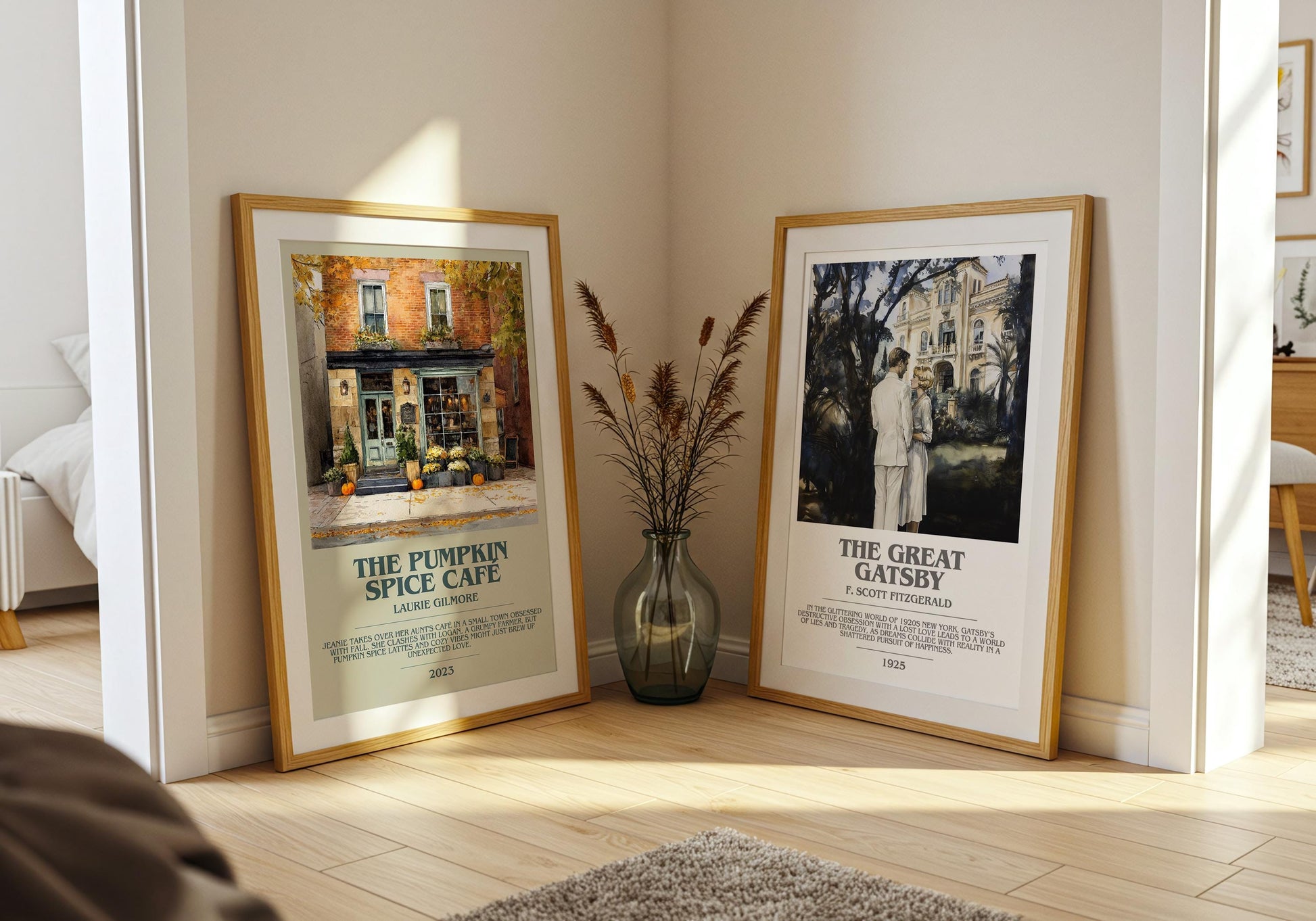 The Pumpkin Spice Café bookish poster paired in gallery wall – literary art prints
