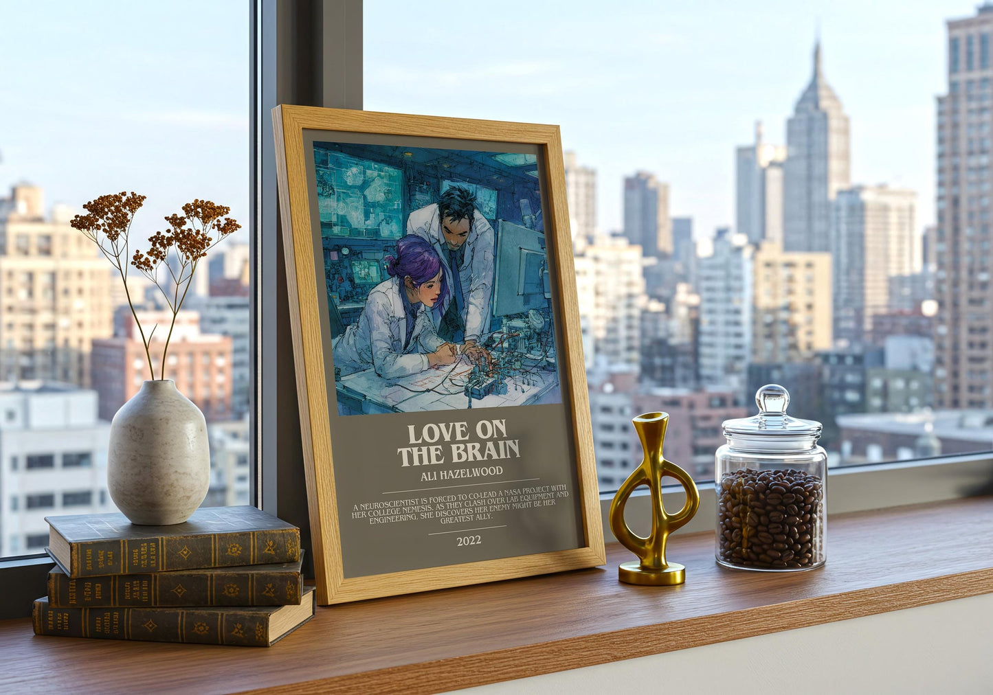 Love on the Brain bookish book poster framed on wall – romance wall art