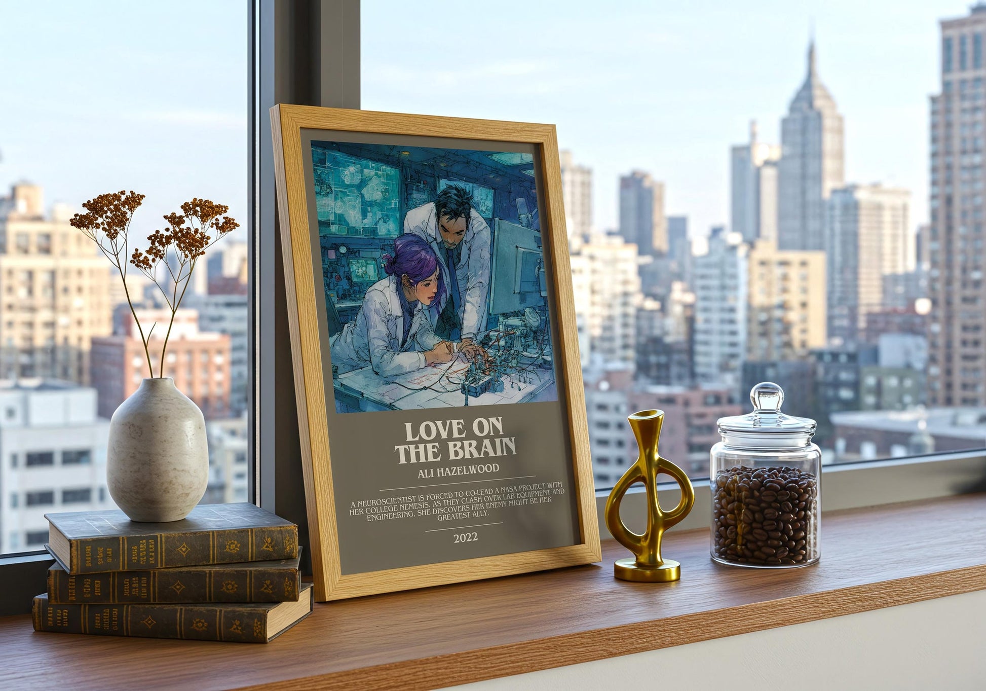 Love on the Brain bookish book poster framed on wall – romance wall art