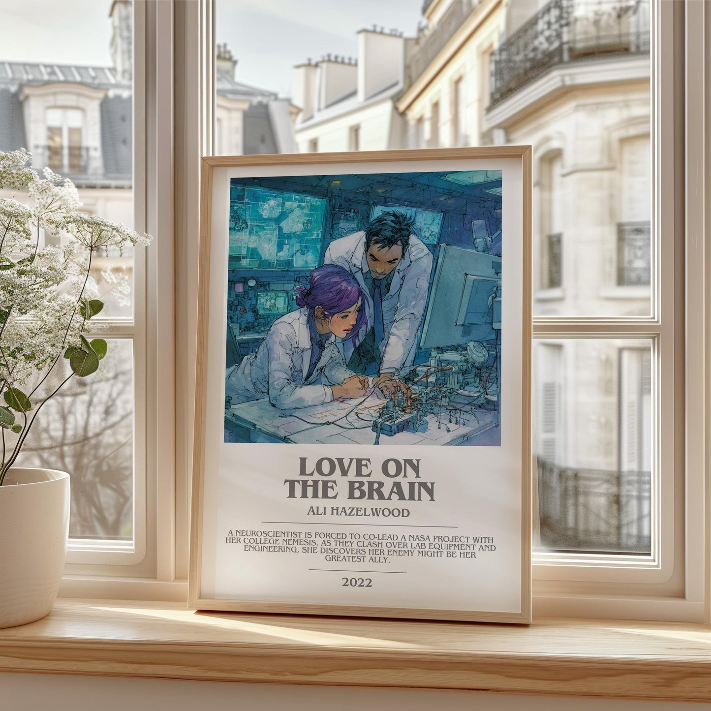 Love on the Brain bookish print framed by window – literary home decor