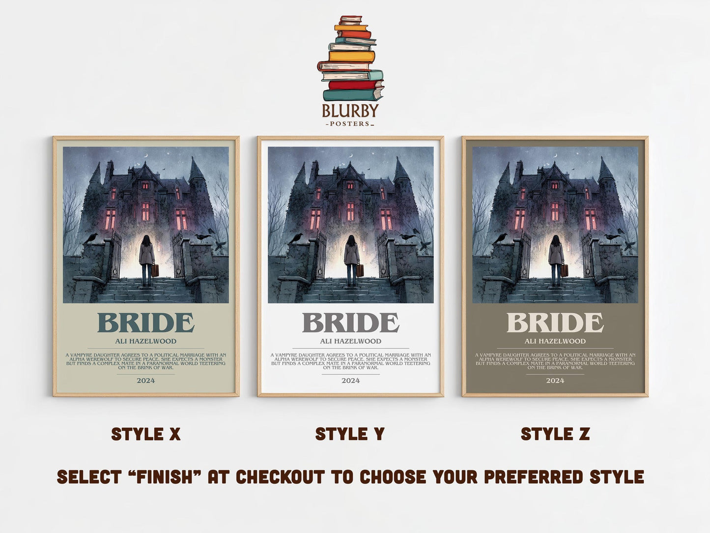 Bride bookish poster colour and style options – Ali Hazelwood book art