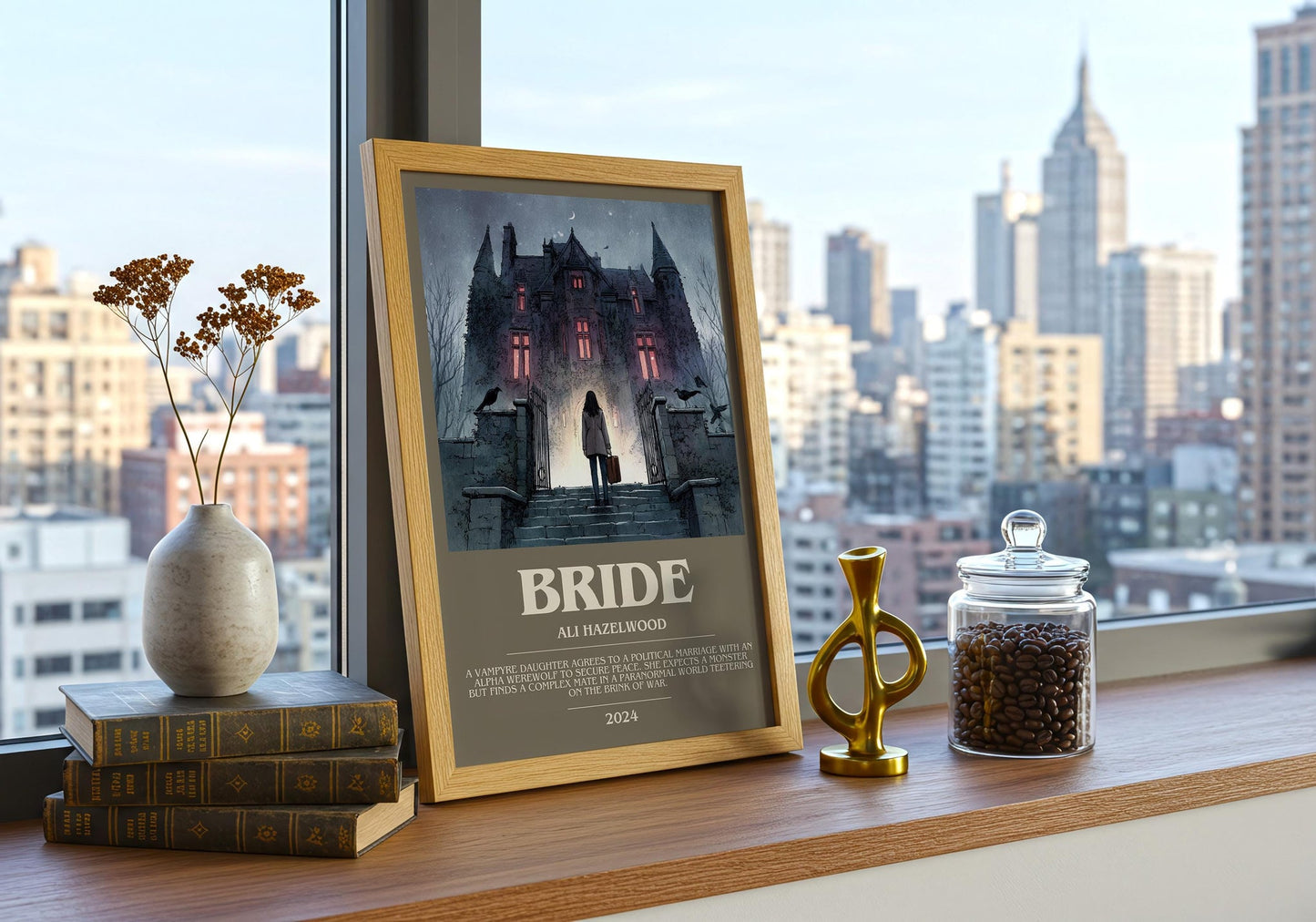 Bride bookish book poster framed on wall – romance wall art