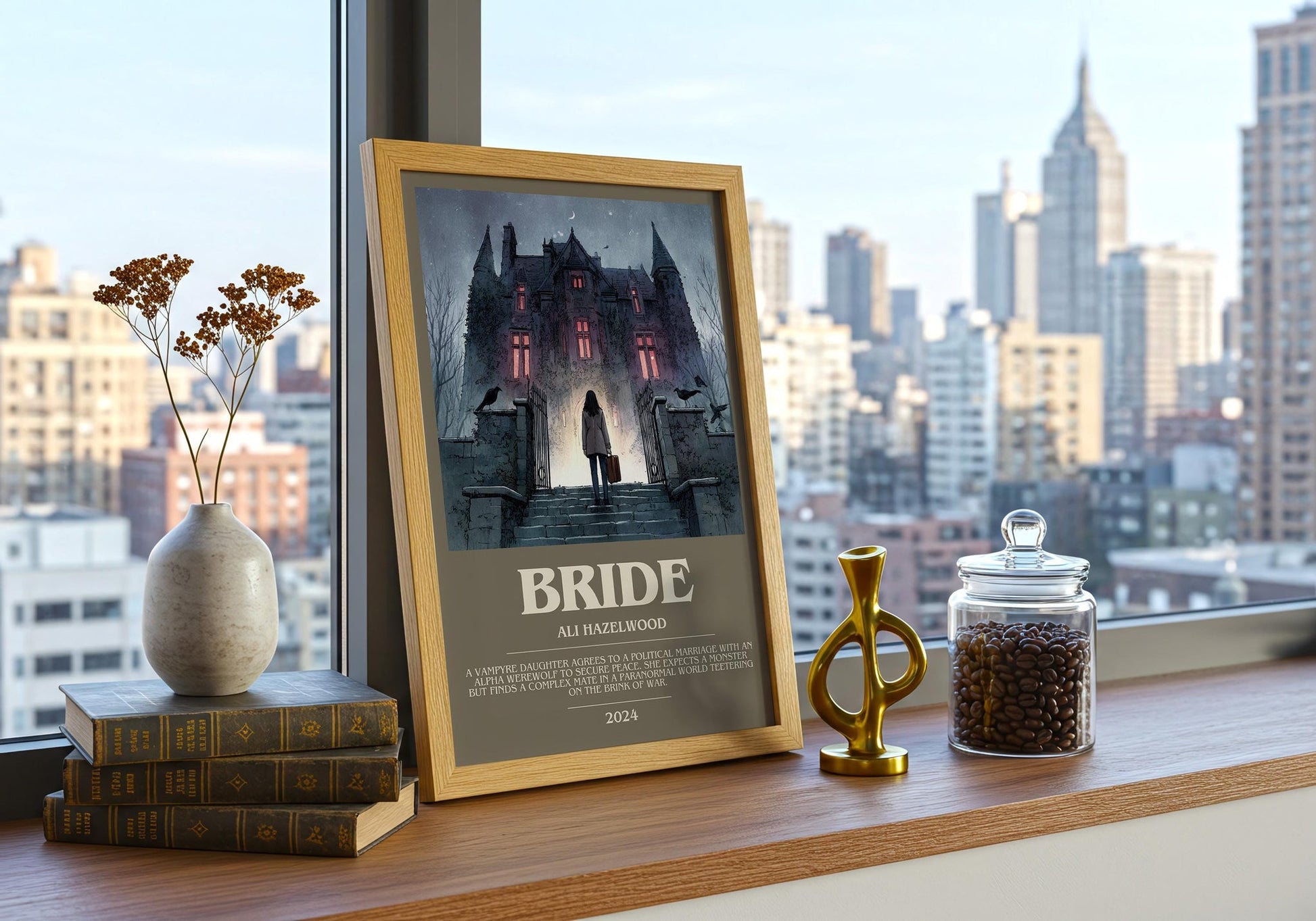 Bride bookish book poster framed on wall – romance wall art