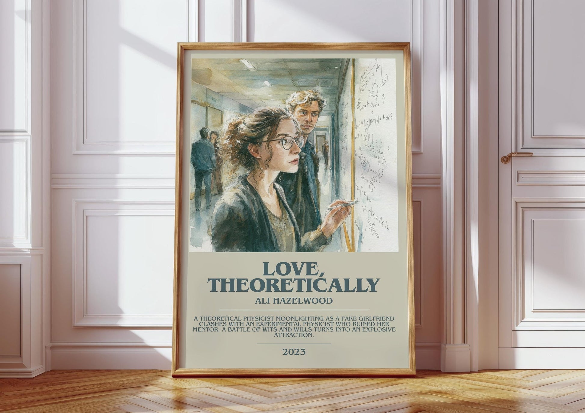 Love, Theoretically bookish print in frame leaning in hallway – romance wall art