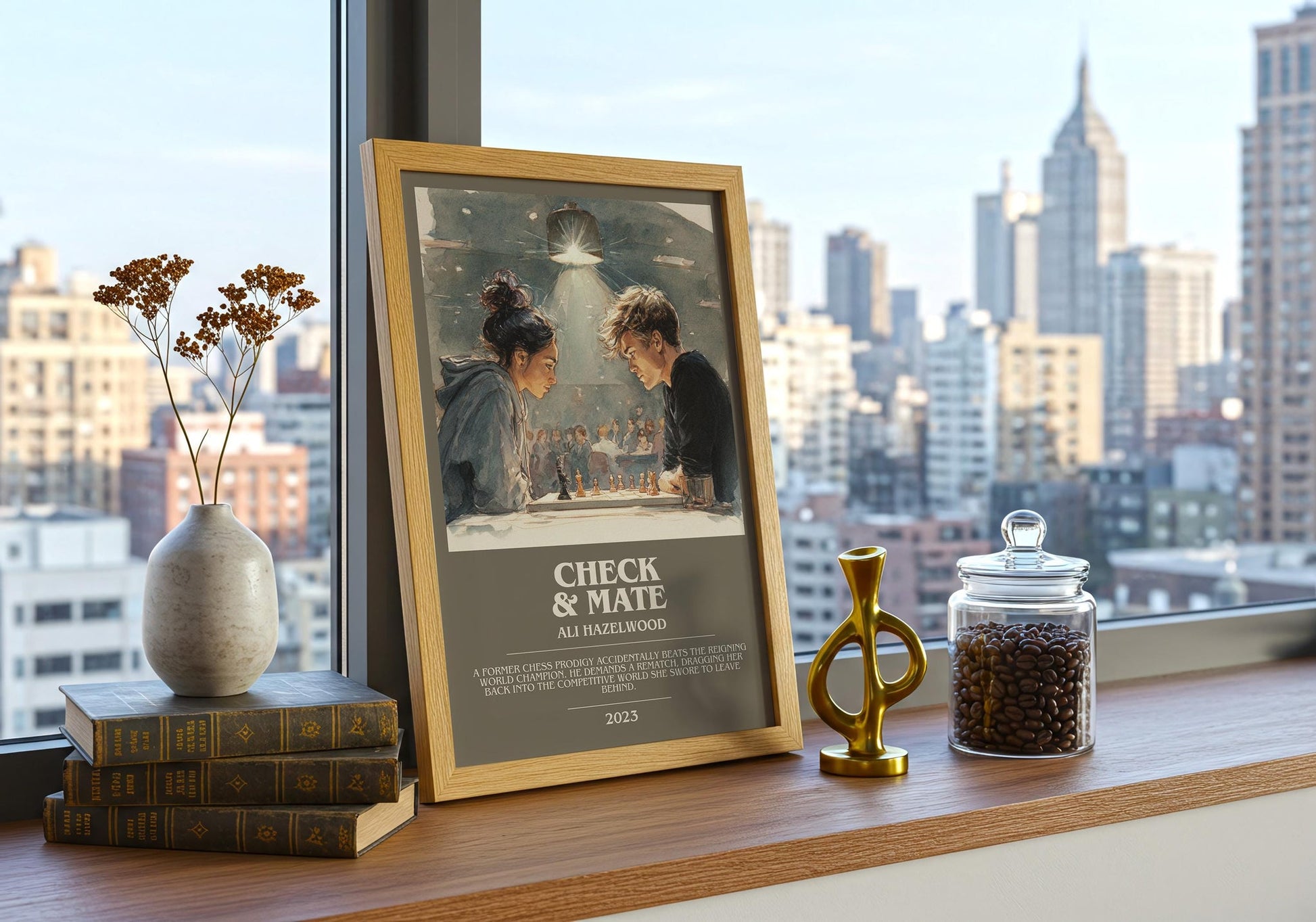 Check & Mate bookish book poster framed on wall – romance wall art