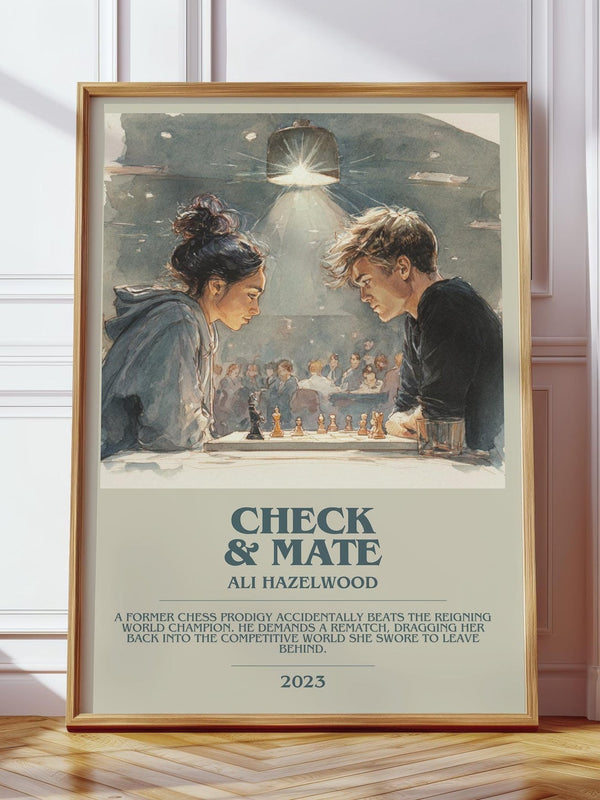 Check & Mate bookish print in frame leaning in hallway – romance wall art