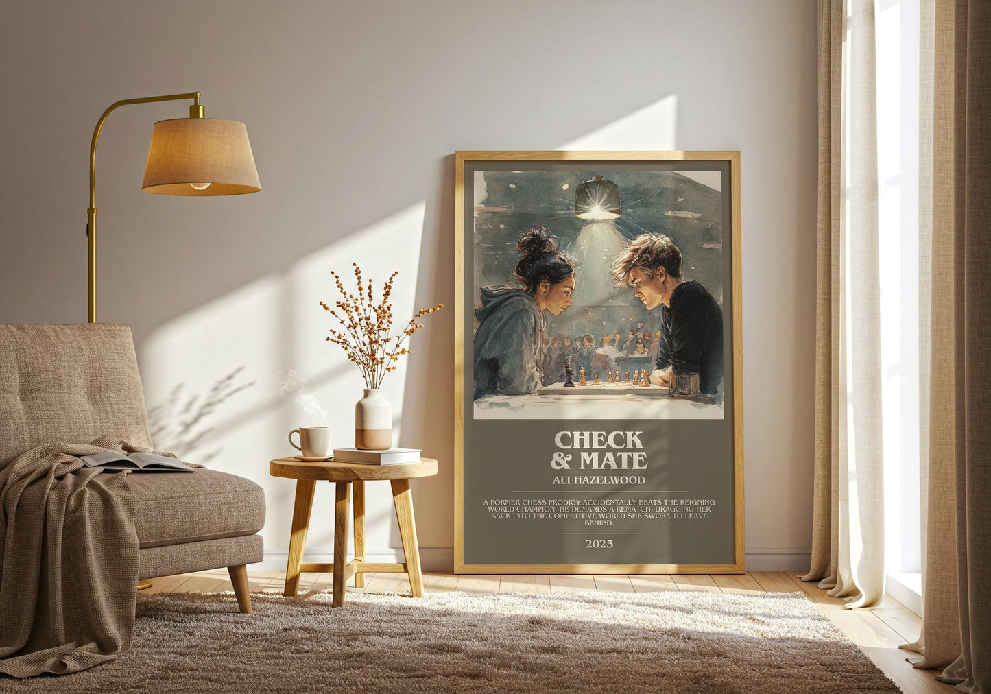 Check & Mate bookish print on bookshelf – Ali Hazelwood fan gift