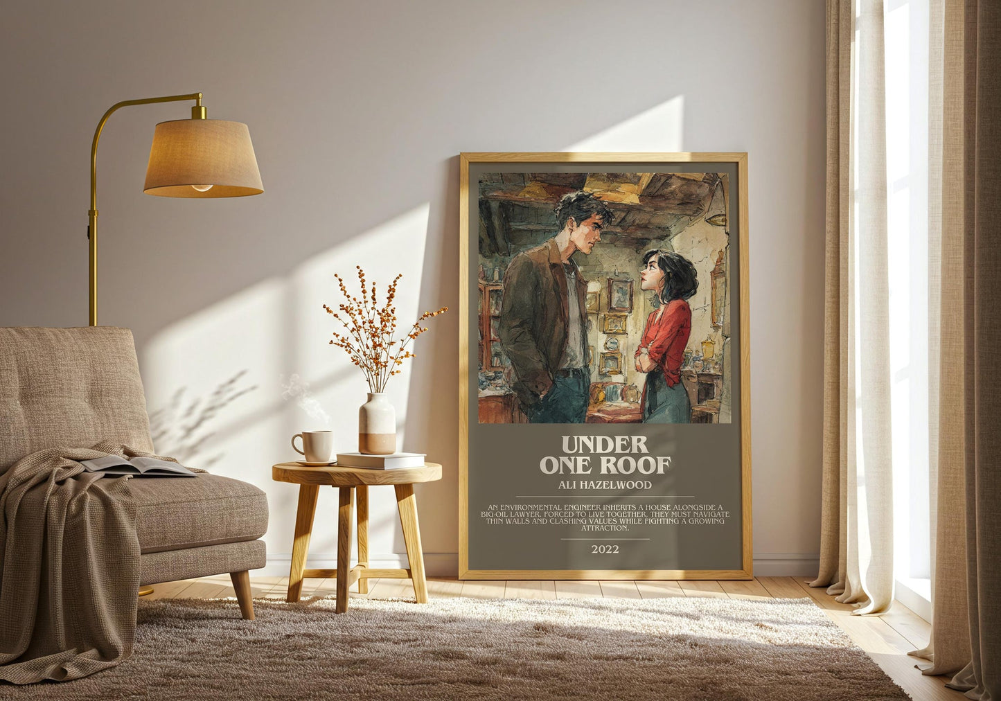 Under One Roof bookish print on bookshelf – Ali Hazelwood fan gift
