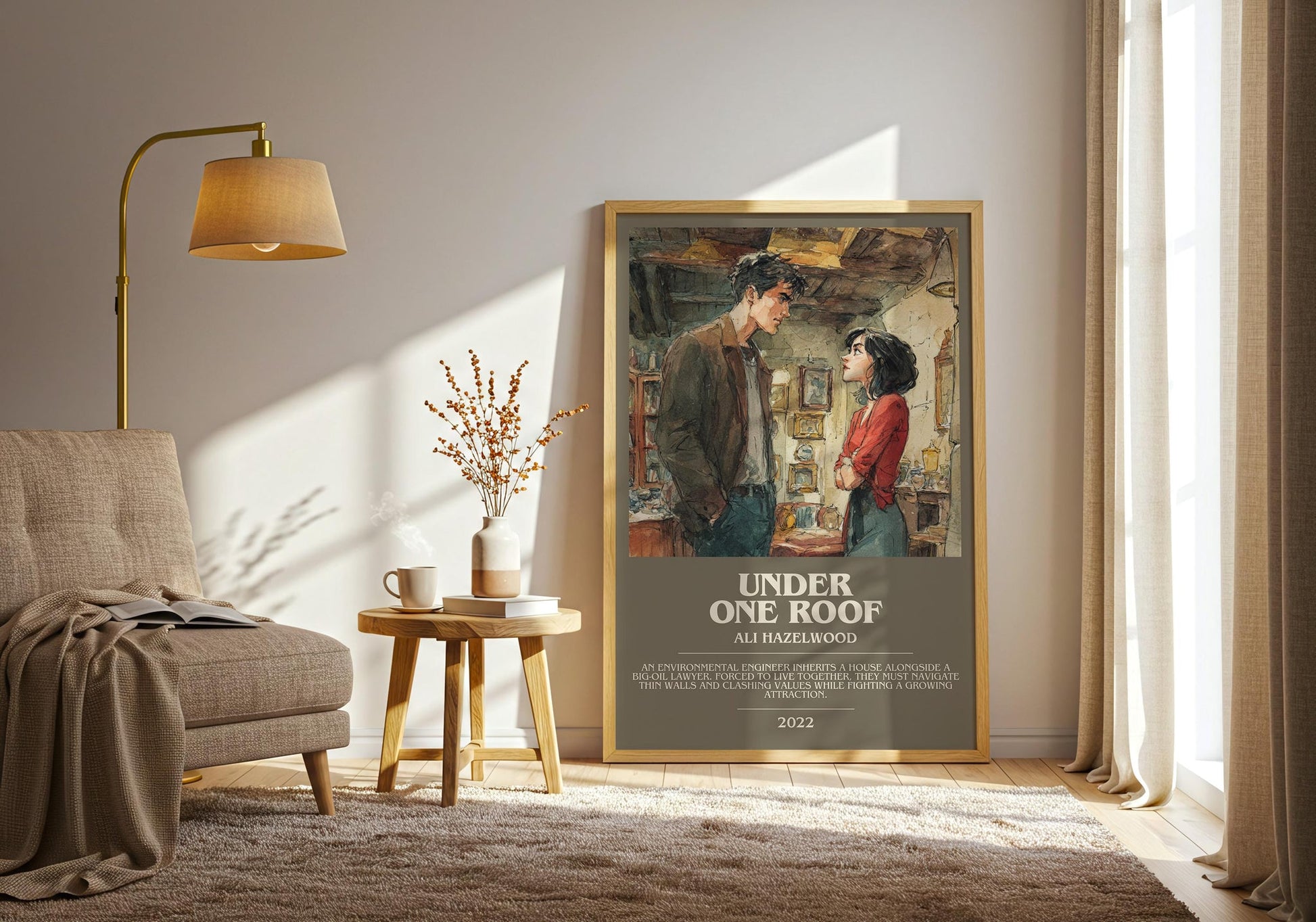 Under One Roof bookish print on bookshelf – Ali Hazelwood fan gift