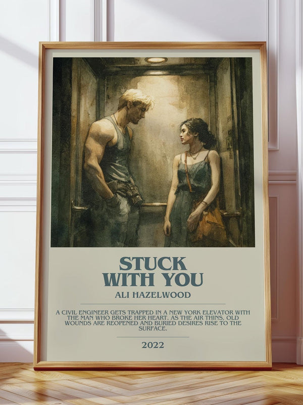 Stuck with You bookish print in frame leaning in hallway – romance wall art