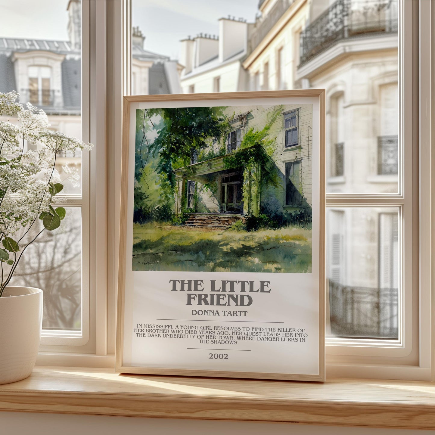 The Little Friend bookish print framed by window – literary home decor