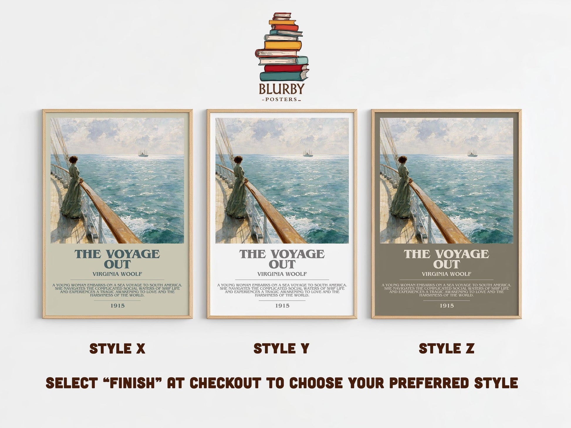 The Voyage Out bookish poster colour and style options – Virginia Woolf book art