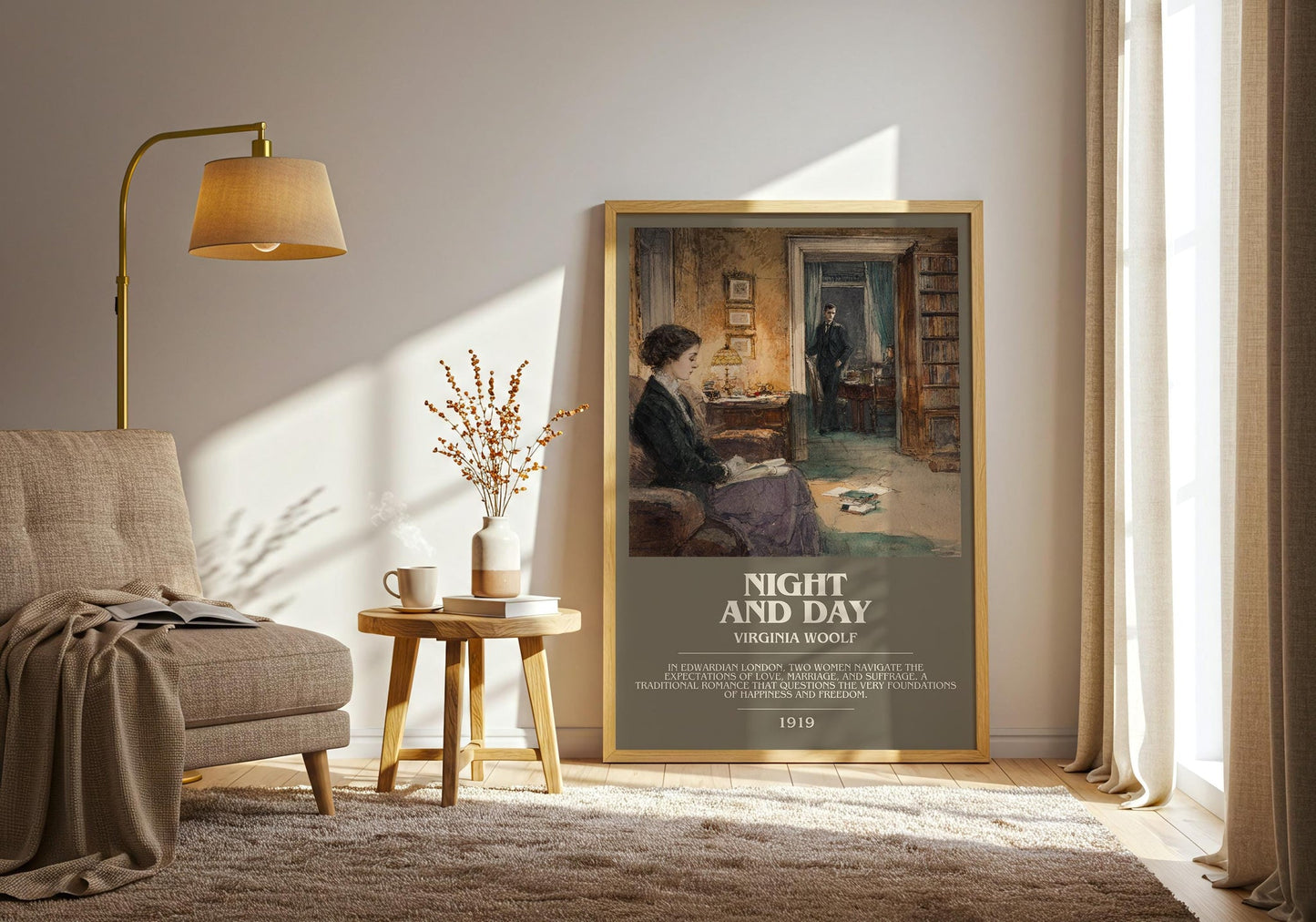 Night and Day bookish print on bookshelf – Virginia Woolf fan gift