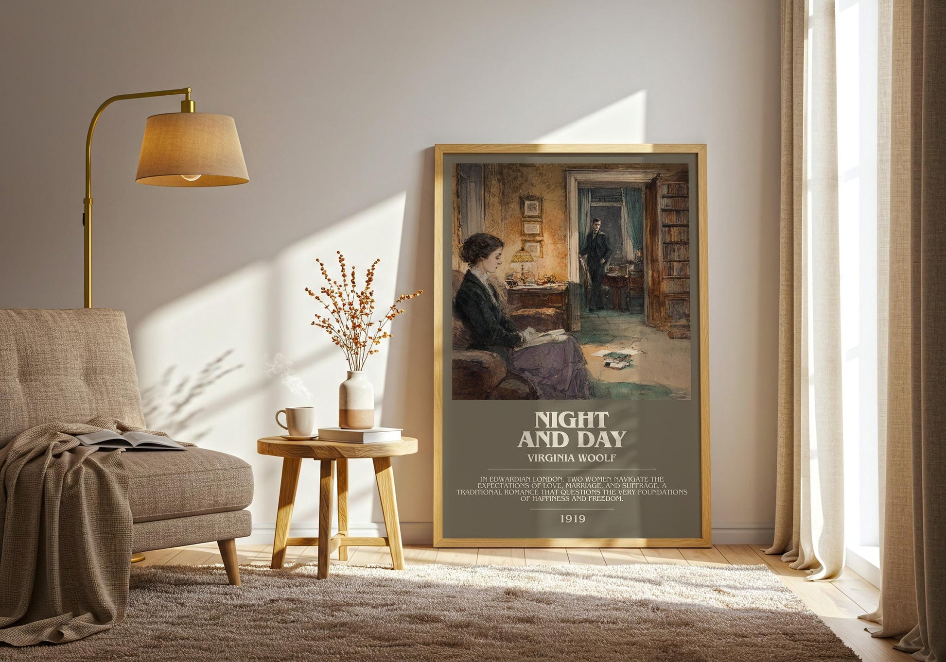 Night and Day bookish print on bookshelf – Virginia Woolf fan gift