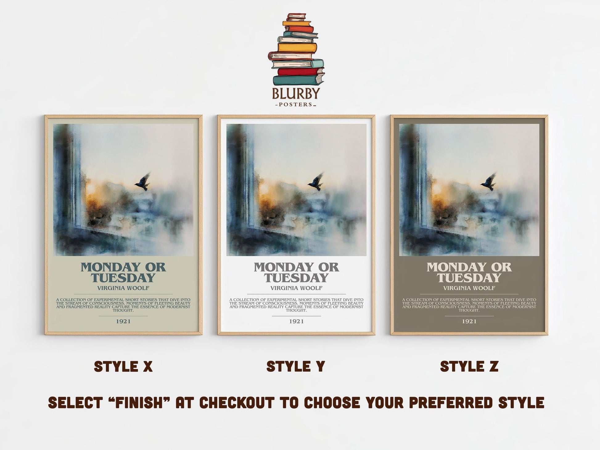 Monday Or Tuesday bookish poster colour and style options – Virginia Woolf book art