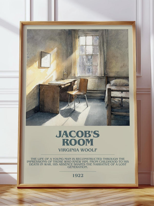 Jacob's Room bookish print in frame leaning in hallway – classic literature wall art