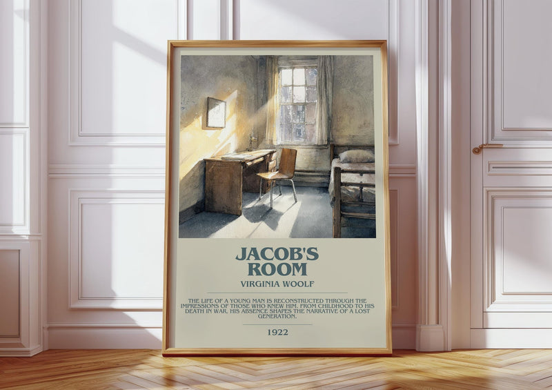 Jacob's Room bookish print in frame leaning in hallway – classic literature wall art