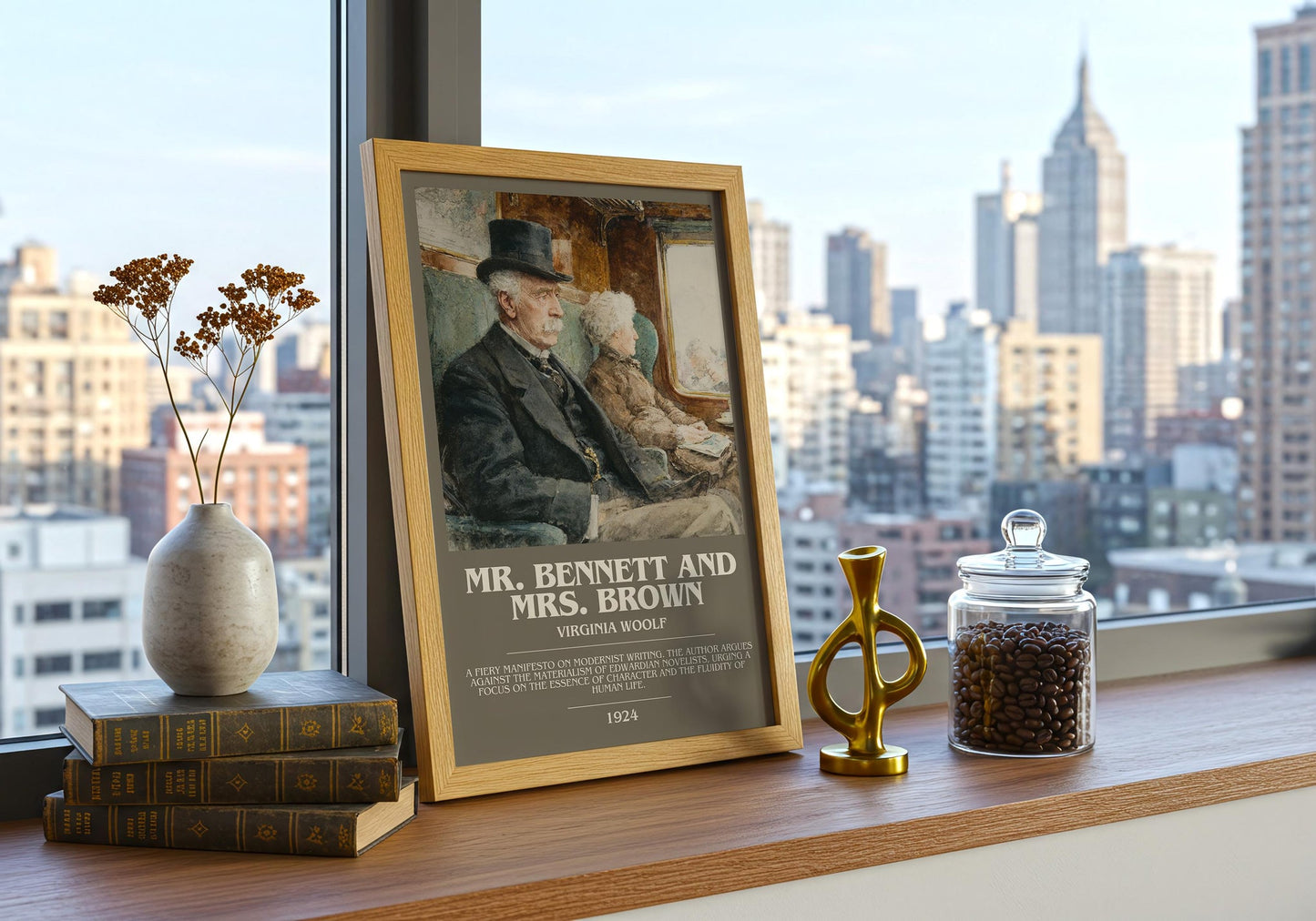 Mr. Bennett and Mrs. Brown bookish book poster framed on wall – classic literature wall art