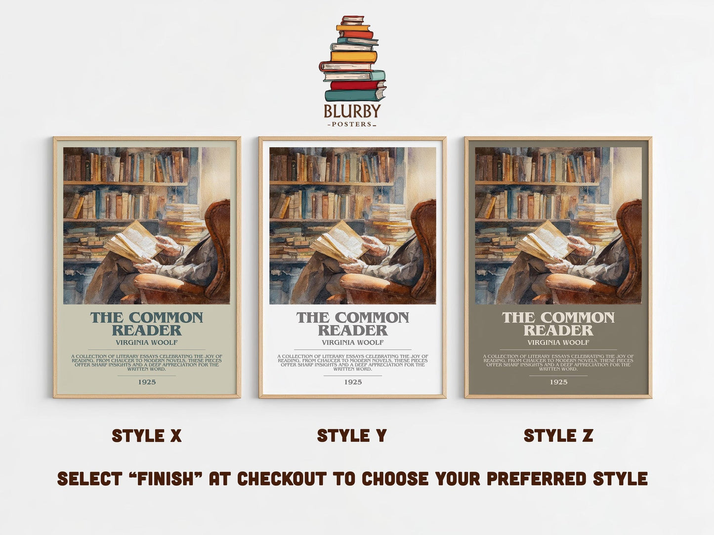 The Common Reader bookish poster colour and style options – Virginia Woolf book art