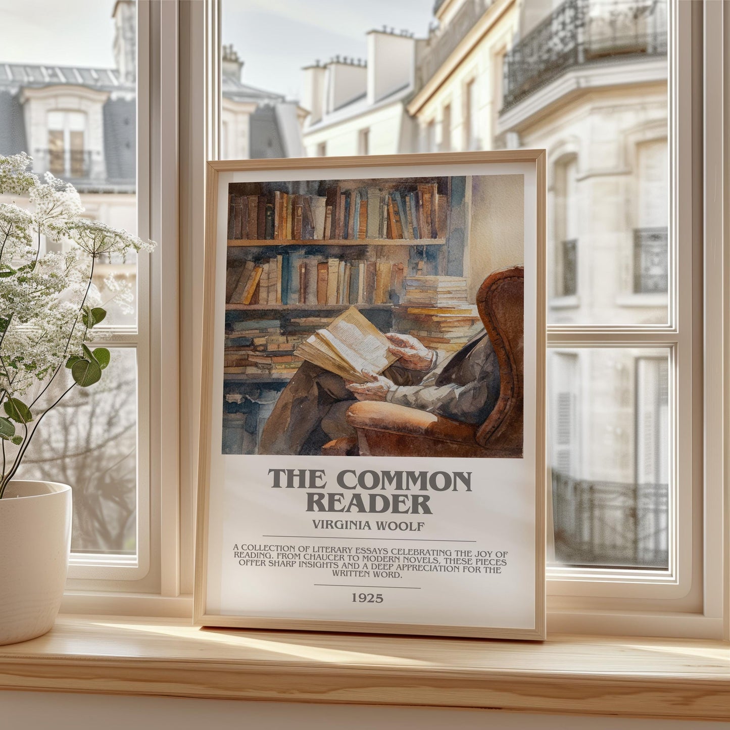 The Common Reader bookish print framed by window – literary home decor