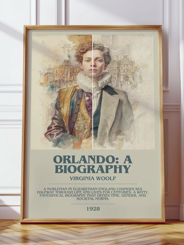 Orlando: A Biography bookish print in frame leaning in hallway – classic literature wall art