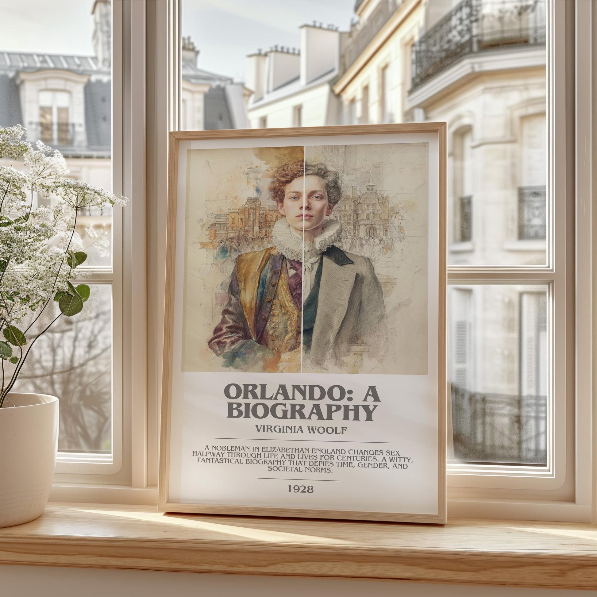Orlando: A Biography bookish print framed by window – literary home decor