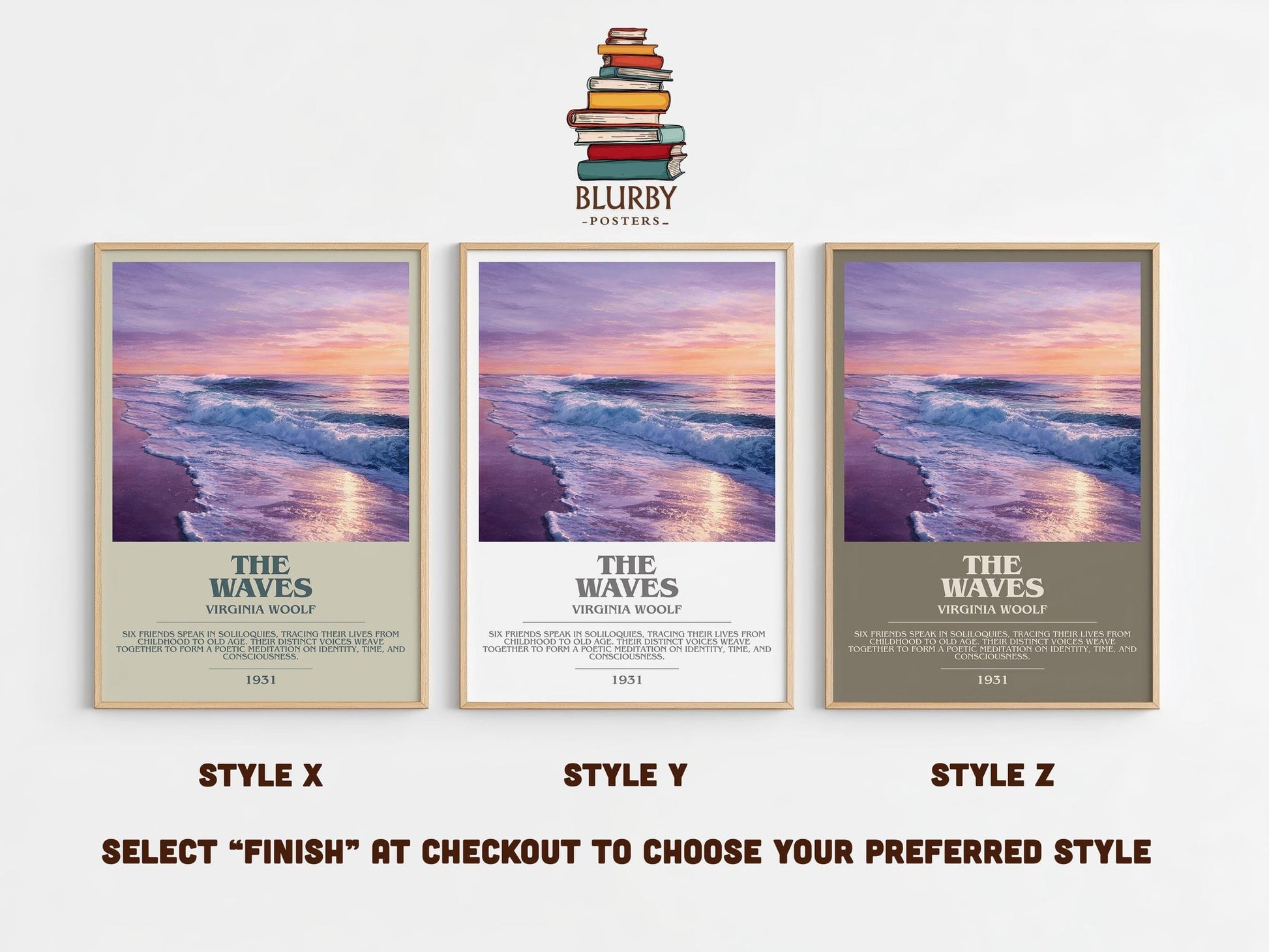 The Waves bookish poster colour and style options – Virginia Woolf book art